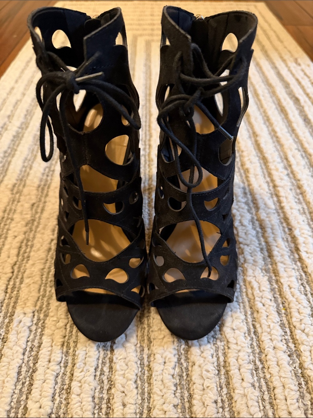 Aldo Black Cutout Lace-Up Heeled Sandals